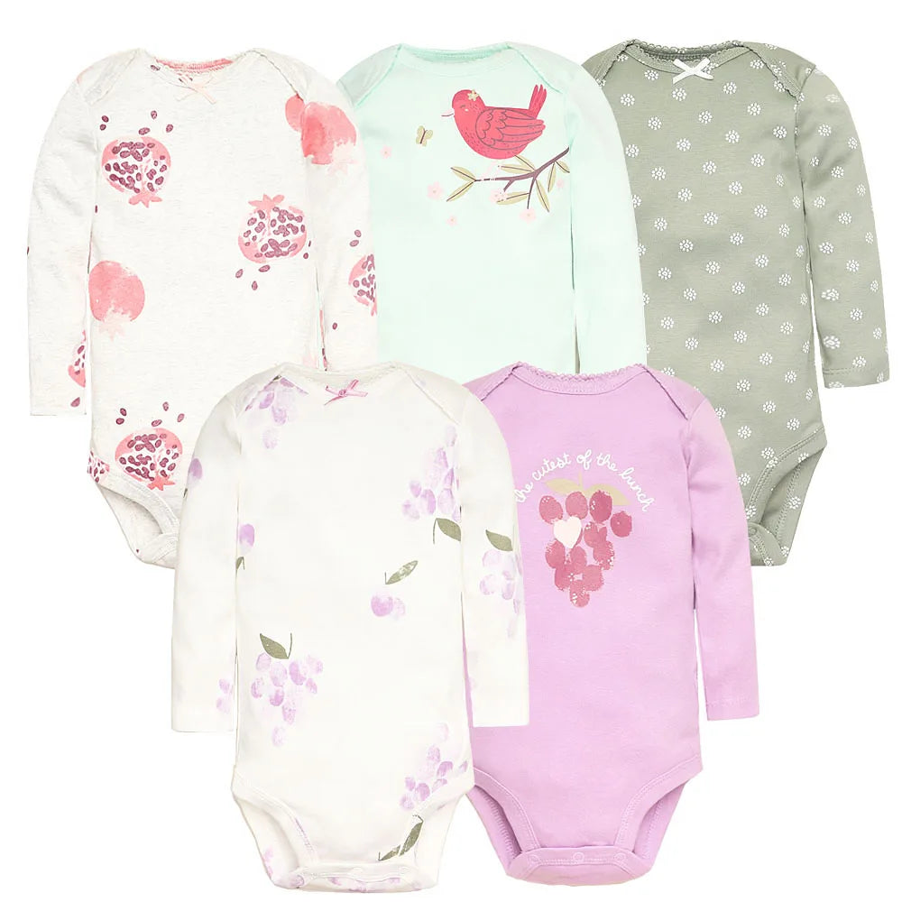 2026 Newborn Baby Girl Clothes Long Sleeve 100% Cotton 5 Pieces/Lot Baby Bodysuits Cartoon Underwear Infant Bebe Clothing 3-24M