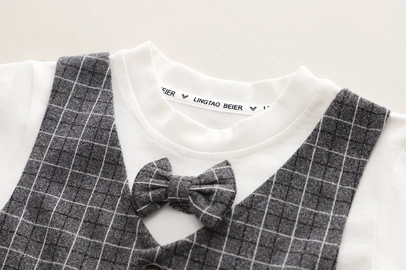 Children Clothing Spring Autumn Baby Boys Wear Infant Lapel Plaid T-Shirt Pants 3pcs/sets Toddler Casual Suit 0-5 Years