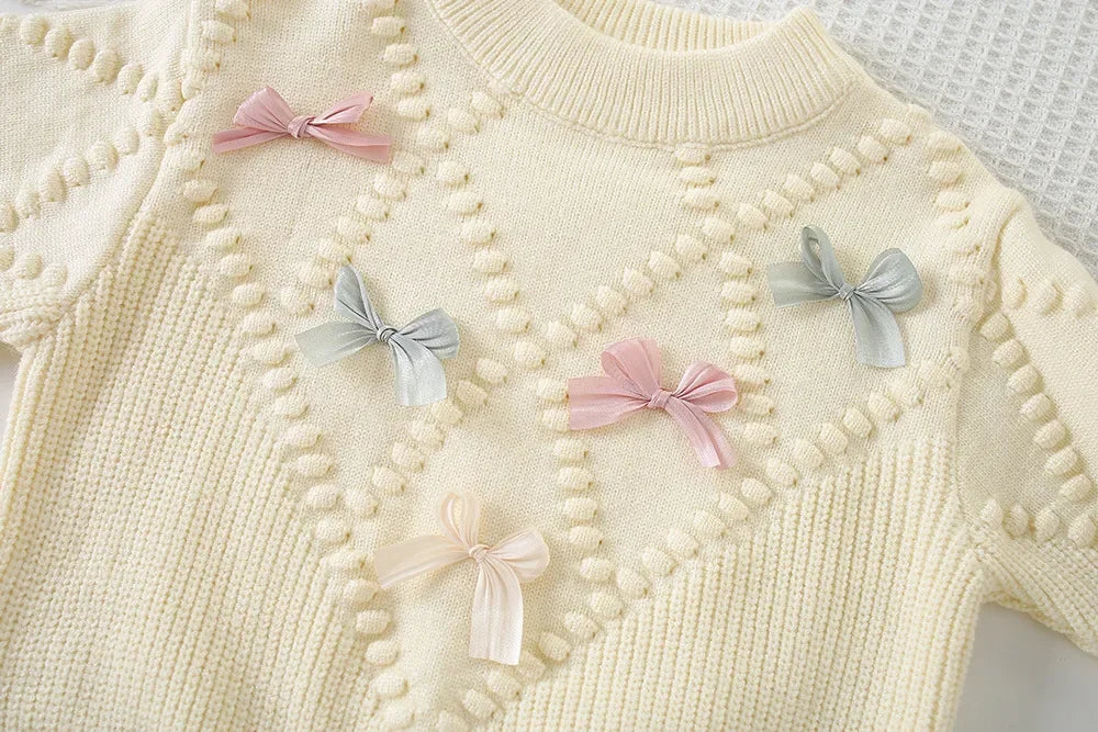 Children's Clothing Sets Bow Knit Top + Pleated Skirt Winter Baby Girl Clothes Knit Sweater for 2 -6 Years Toddler Girl Cardigan
