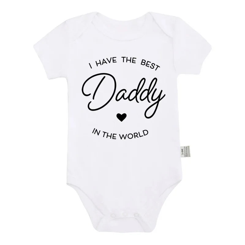 Funny "I Have The Best Daddy Mommy in The World "Letters Printed Baby Bodysuits Summer Newborn Boys Girls Romper Twin's Onesies