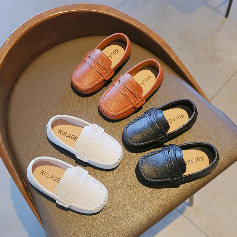 Boy Leather Shoe Fashion Solid Color Versatile Kids School Causal Single Shoes Breathable Non-slip Children Slip-on Flat Loafers