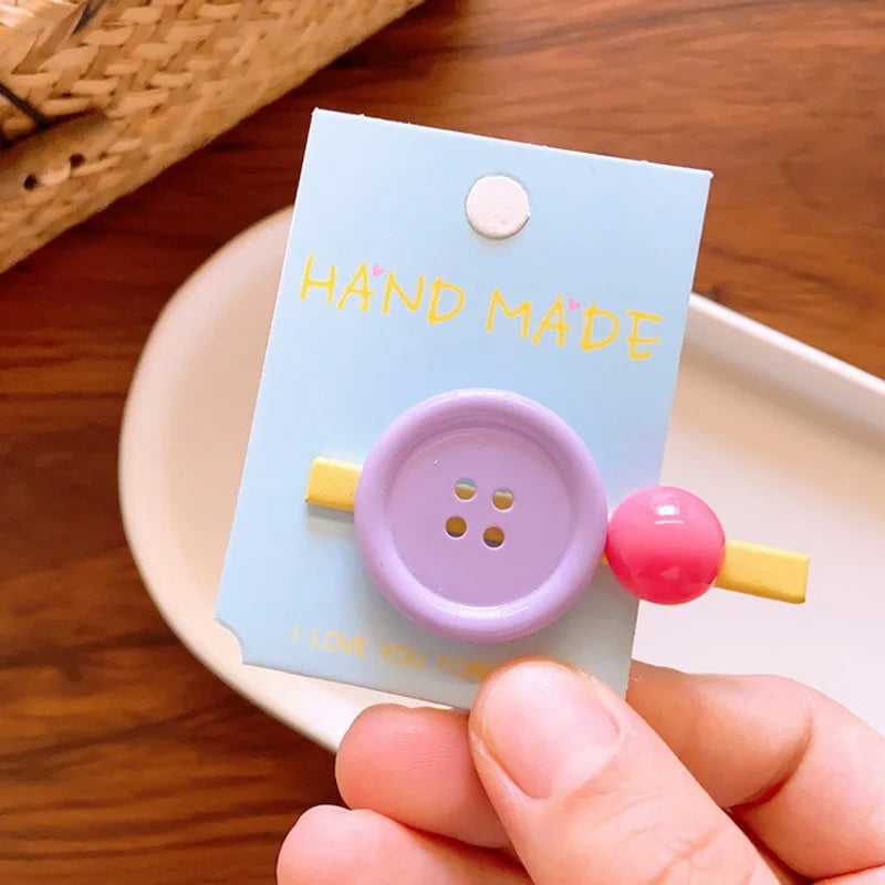 2023 Neues Baby Mädchen Süße Knopf-Haarnadel Pony-Spange Süßigkeitenfarbene Haarspangen Kinder-Haarspange Haarschmuck für Kinder