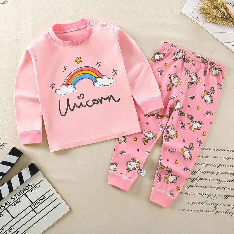 Neue 2024 Kinder Jungen Mädchen Schlafanzug Sets Cartoon Langarm-T-Shirt Oberteile mit Hosen Kleinkind Baby Frühling Herbst Schlafkleidung