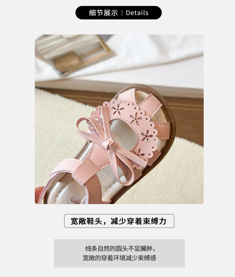 2026 Baby girl sandals, summer soft-soled princess shoes for girls, breathable perforated toe shoes, and baby walking shoes