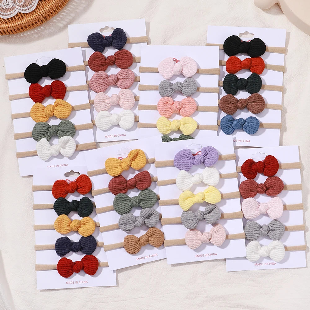 5Pcs/Set Elastic Baby Headband Solid Corduroy Ribbon Bow Headscarf Hairband Newborn Cute Knitted Headband Babe Hair Accessories