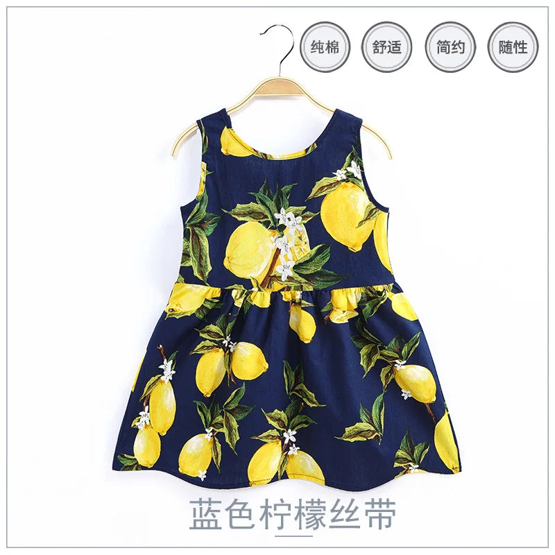 2025 Summer Girls Print Binding Rope Dress For 1-6Years Kids Cotton Sleeveless Sundress Baby Beach Above Knee Mini Casual Dress