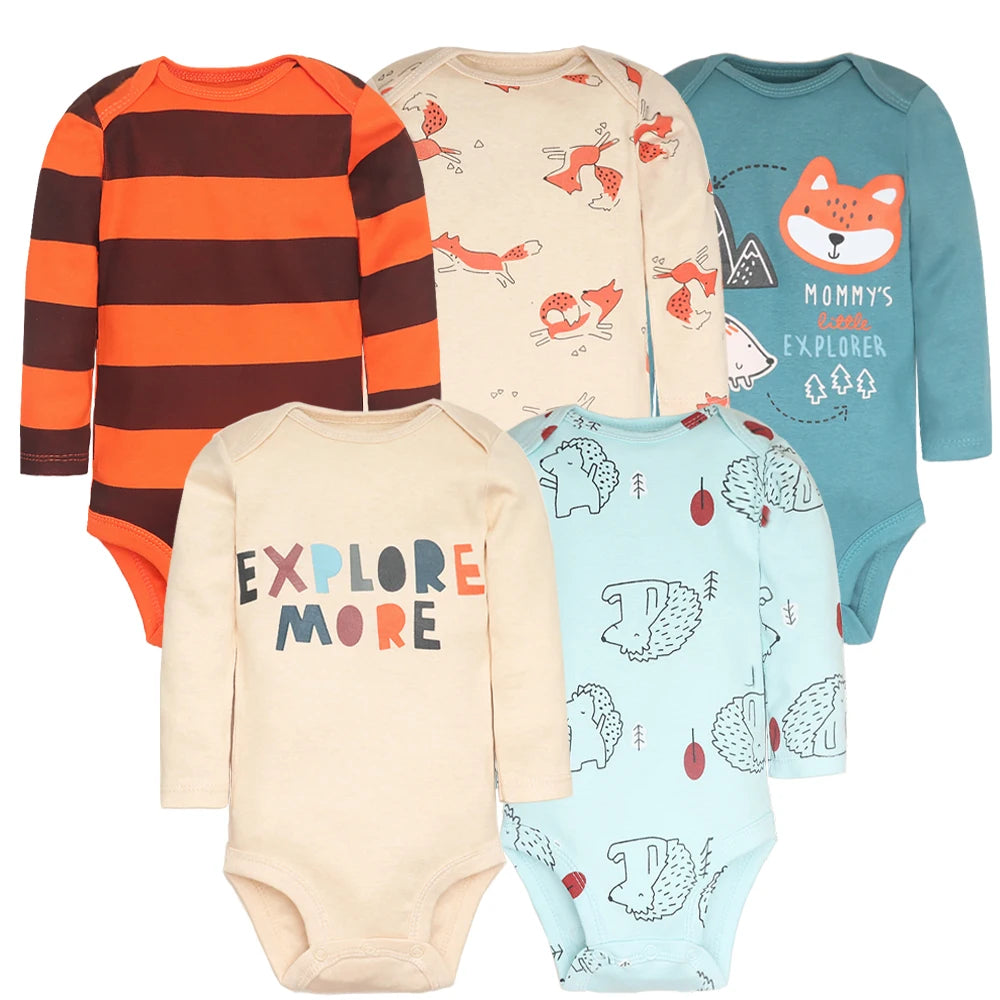 2026 Newborn Baby Girl Clothes Long Sleeve 100% Cotton 5 Pieces/Lot Baby Bodysuits Cartoon Underwear Infant Bebe Clothing 3-24M