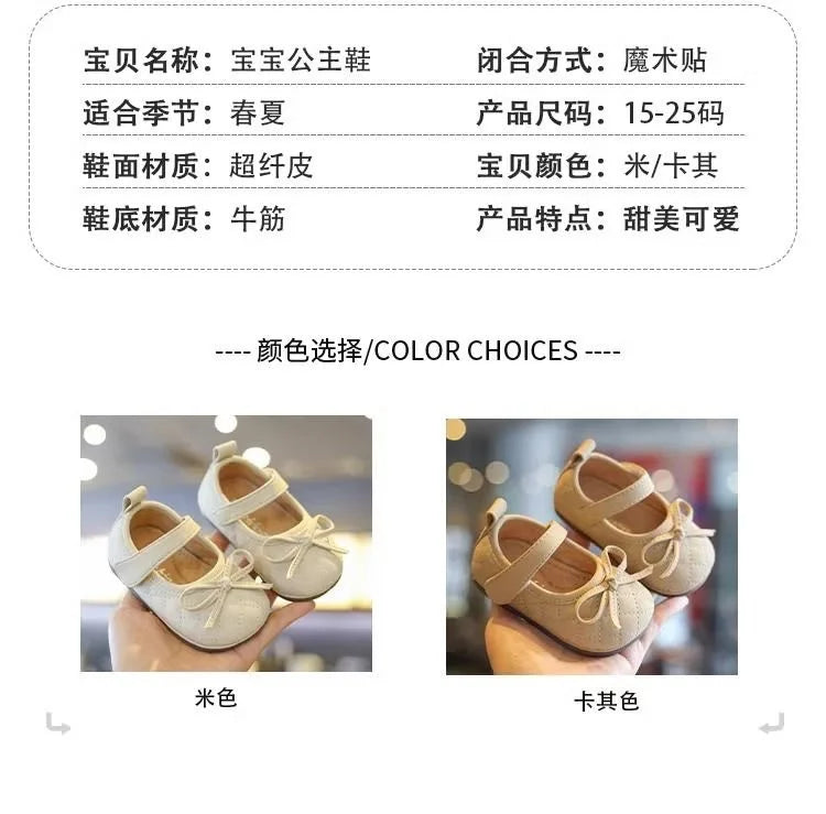 New Summer Toddler Single Shoes Baby Outdoor Learning Shoes Fashionable Girl Baby Bow Dress Shoes Children Non-Slip Casual Shoes