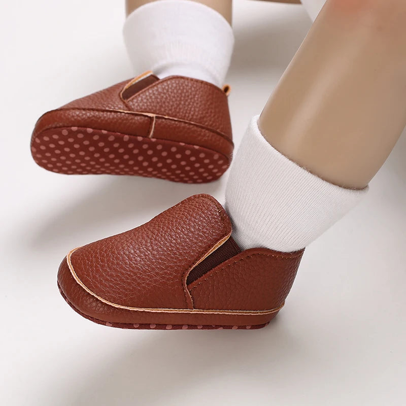 Baby Learning Walk Shoes, Slip-on Leather Casual Loafers, Soft Sole Comfortable Footwear for Infants 0-18M