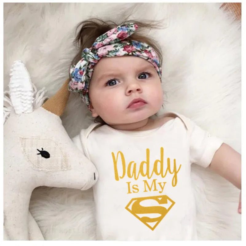 Mameluco de bebé, ropa para bebés recién nacidos, niños y niñas, papá de oro es mi héroe, estampado divertido, mono de bebé, lindo body casual de bebé