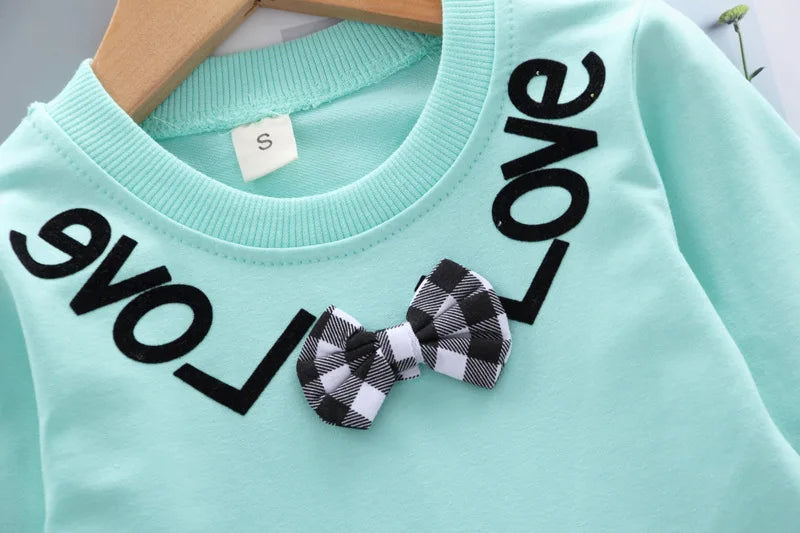 Children's Clothing Sets Bow Plaid Long Sleeve Top + Pants 2pcs Sets Toddler Girl Clothes Kids Boutique Clothes Baby Outfit Set