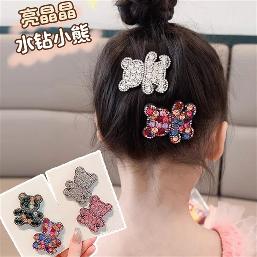 Sparkly Rhinestone Bear Hair Pin Cute Children Hair Barrettes Do Not Hurt Hair Baby Back Head Hair Pins Grips Hair Clips