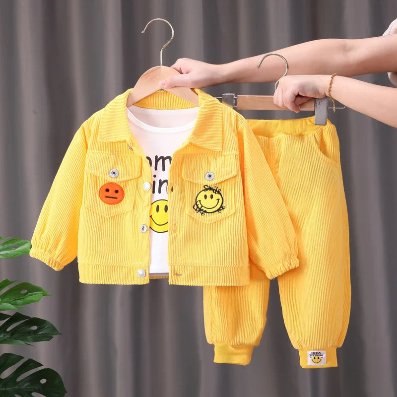 Conjunto de ropa para bebés y niñas pequeñas, primavera, otoño, pana, dibujos animados, conjuntos de ropa para niños, chaquetas con capucha y pantalones, traje para niños de 0 a 5 años