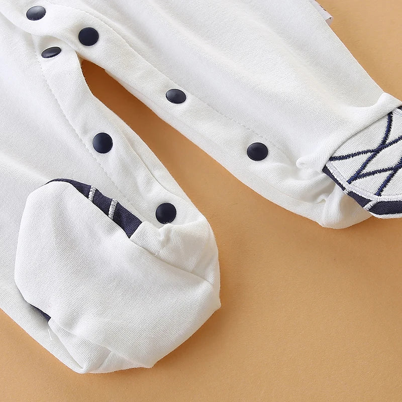 Baby jumpsuit spring & fall pure cotton long-sleeved newborn clothes 0-1 year old baby baseball uniform foot-covering hoodie