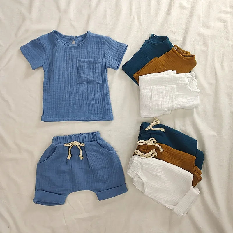 2-teiliges Baby-Outfit-Set aus Baumwolle, Neugeborenen-Mädchenkleidung, Jungen-Kleinkind-Strampler, T-Shirts und Shorts, weiche Kleidung für Babys im Säuglingsalter