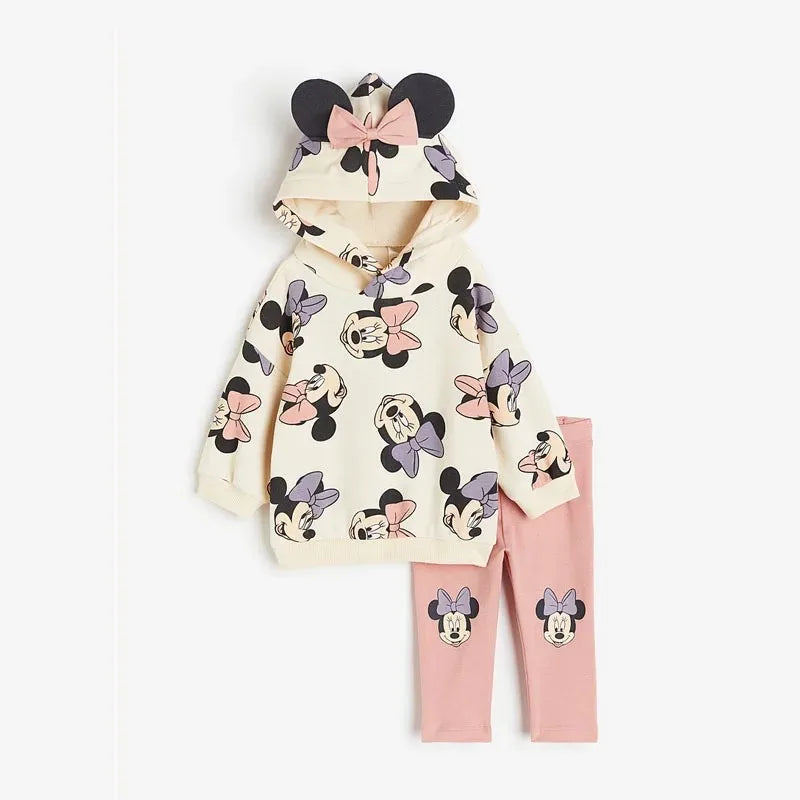 Mickey Cartoon Estampado de Manga Larga Sudadera con Capucha y Pantalón Largo Conjunto de Ropa Deportiva para Niños Otoño e Invierno