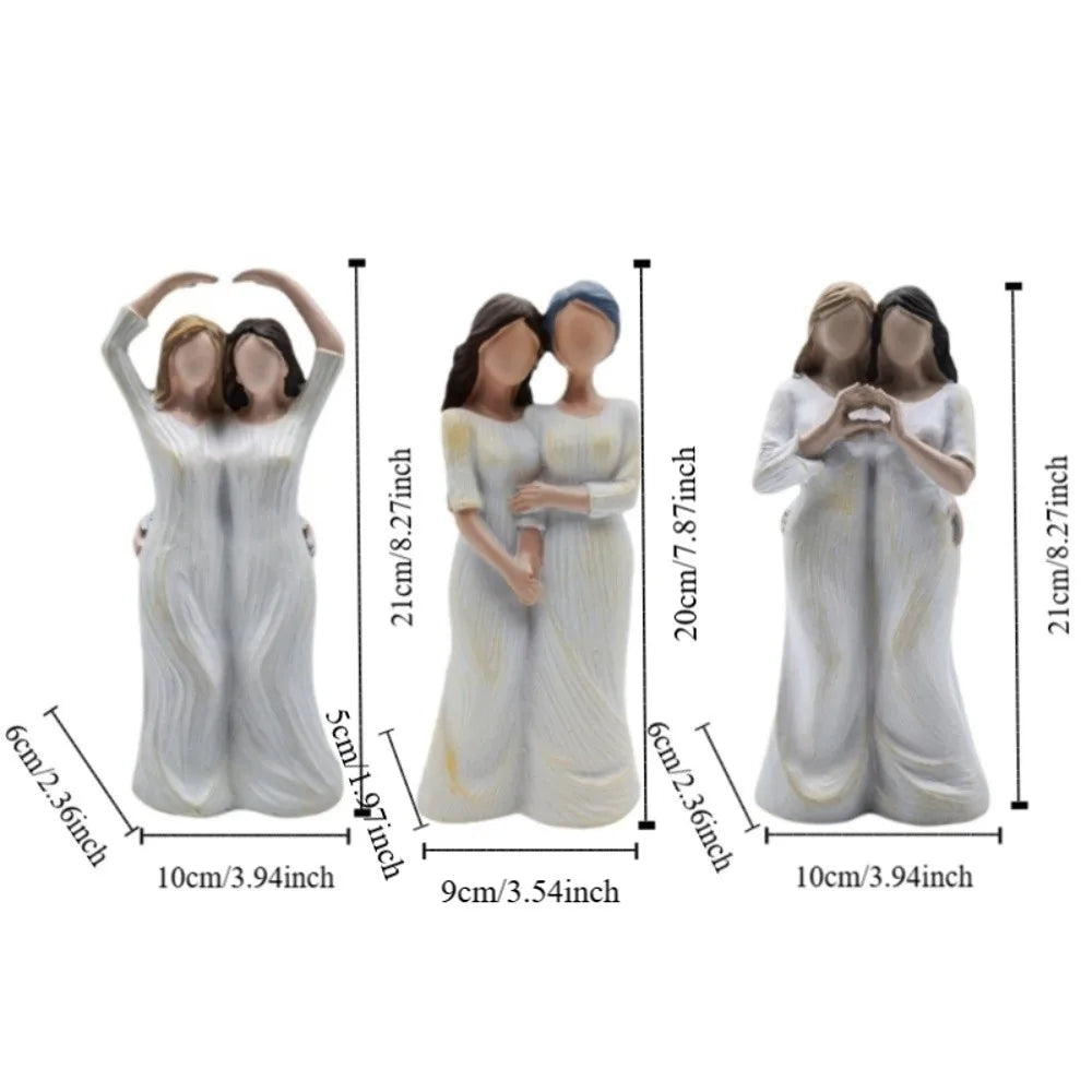 Sister Mother and Daughter Statue Resin Craft Hand-Painte Mom Daughter Finger Heart Sculptures Modern Elegant Family Sculpture