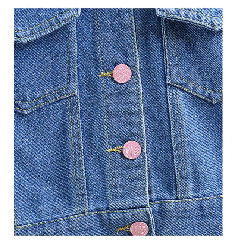 Lovely Style Babi Girls Casual Blue Denim Jacket Coat with Bow Embroidery Kids Child Fashion Spring Autumn Streetwear Outfit