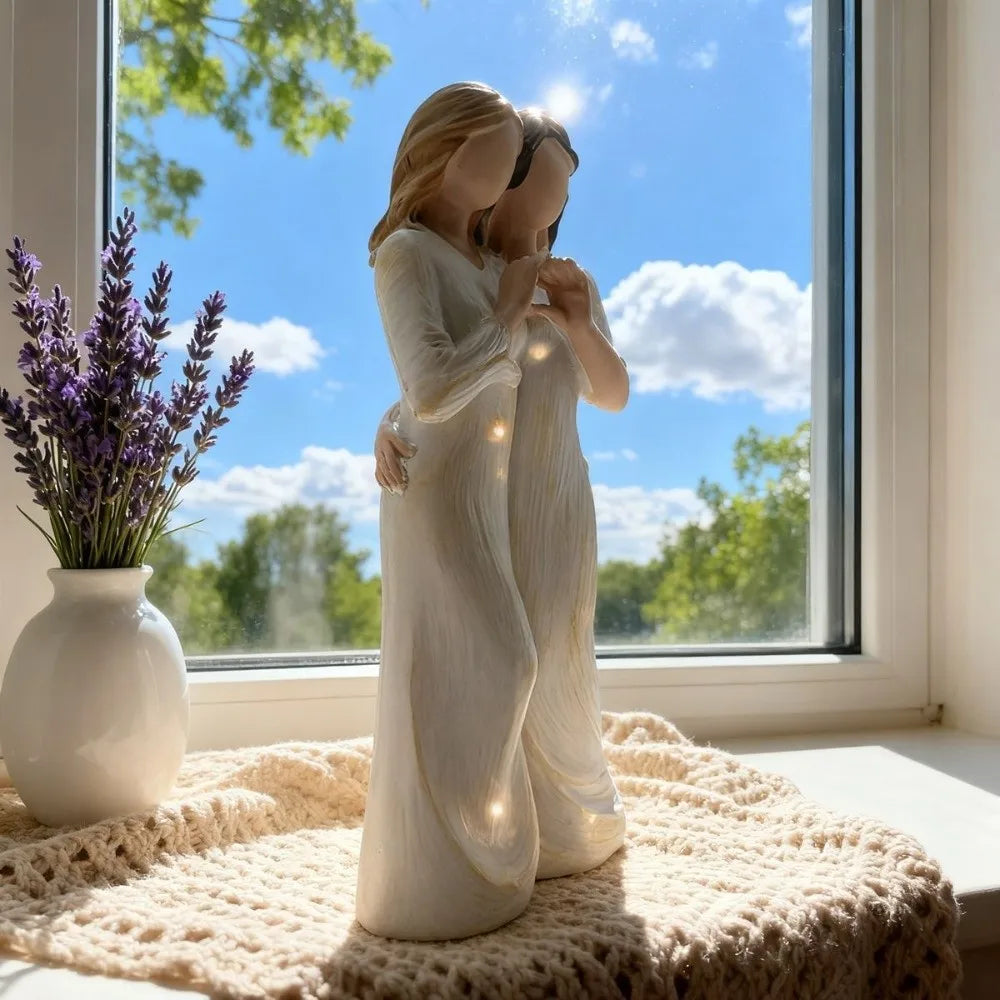 Sister Mother and Daughter Statue Resin Craft Hand-Painte Mom Daughter Finger Heart Sculptures Modern Elegant Family Sculpture
