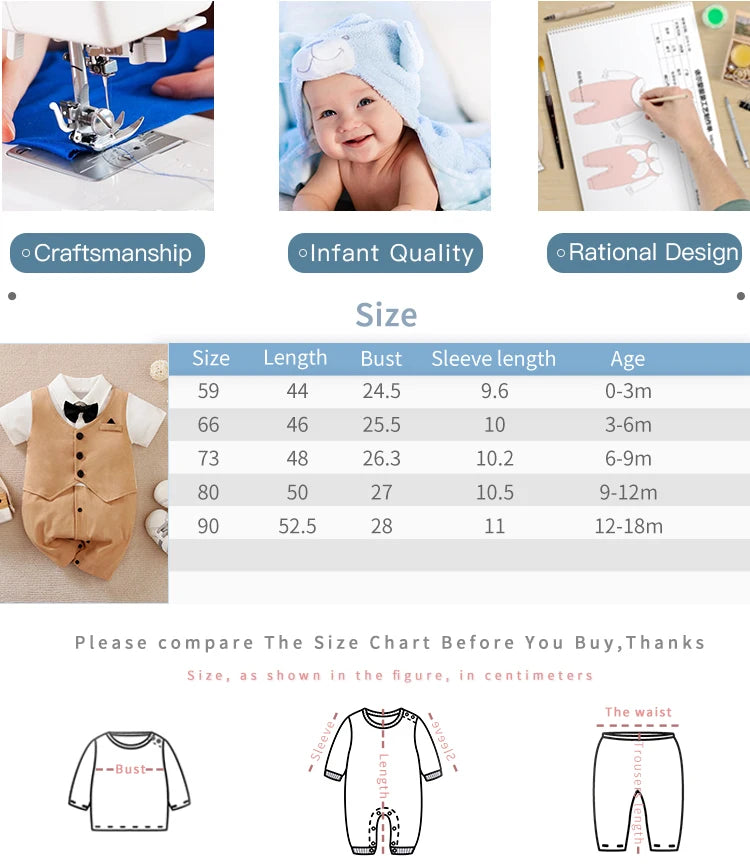 0-18 Baby-Bodysuit Gentleman Style Elegant Formell Baumwolle Bequem Weich Jungen Und Mädchen Sommer Kurzarm Neugeborenenkleidung