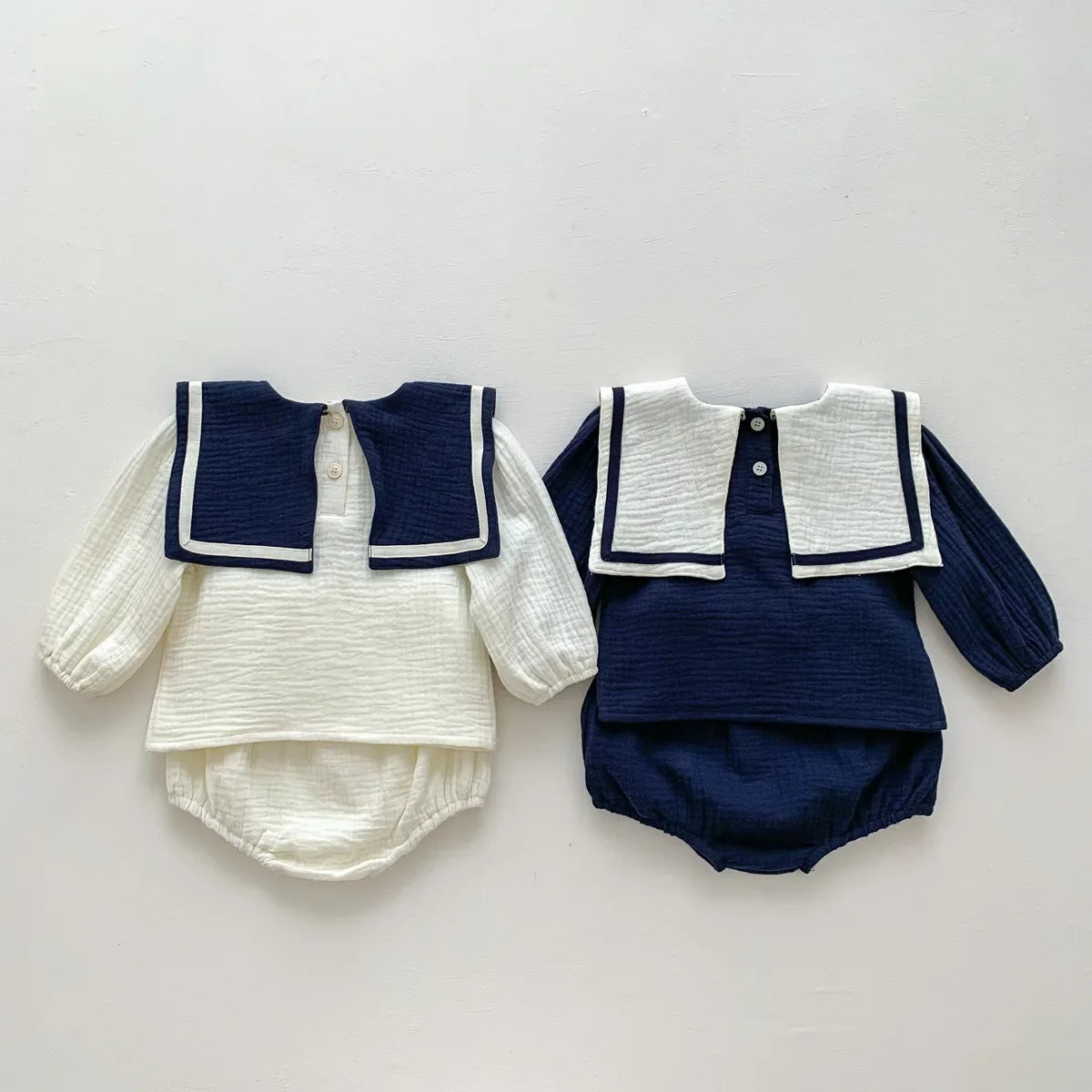 Neu im Herbst Kinder Baby Mädchen Langarm Marineführer Bären Oberteil T-Shirts + einfarbige Shorts Kleinkind Baby Baumwoll-Kleidungsset 2tlg.