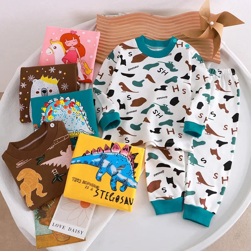 Ropa de casa para bebé niña, pijamas, pantalones largos, camiseta, ropa interior de dibujos animados, conjunto de ropa de 2 piezas con estampado de gato de dibujos animados para niñas de 0 a 6 años