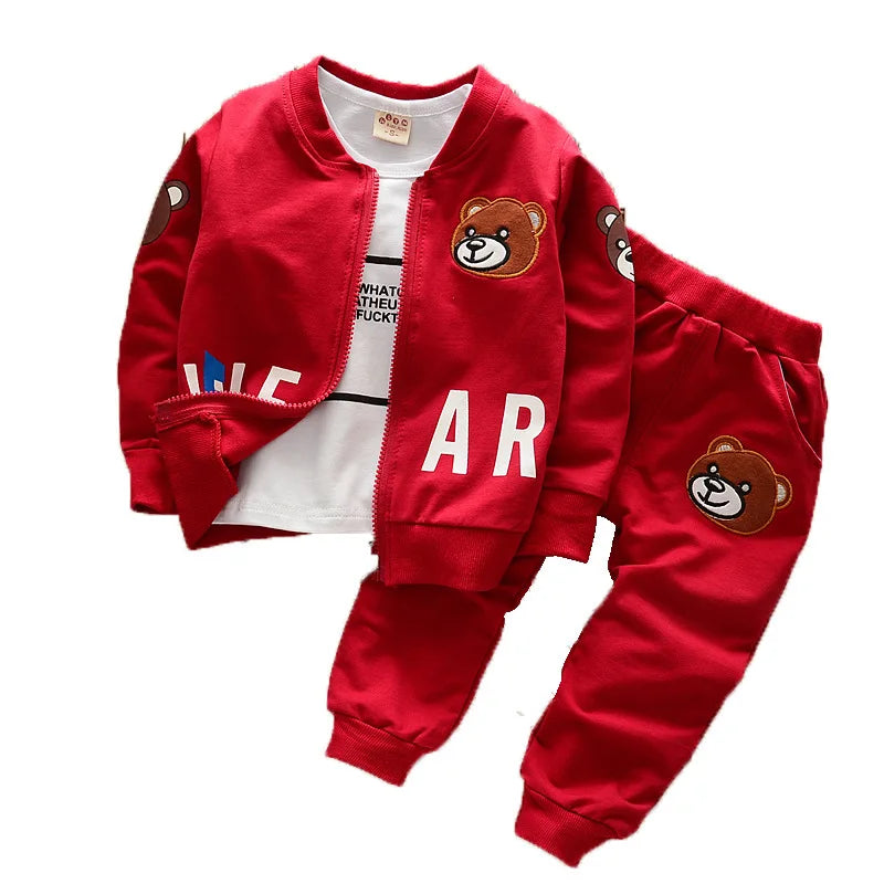 Conjuntos de ropa para niños, moda infantil, camiseta con oso de dibujos animados, chaleco, abrigo y pantalón, traje de 2 piezas, conjuntos deportivos para niños de 1 a 4 años