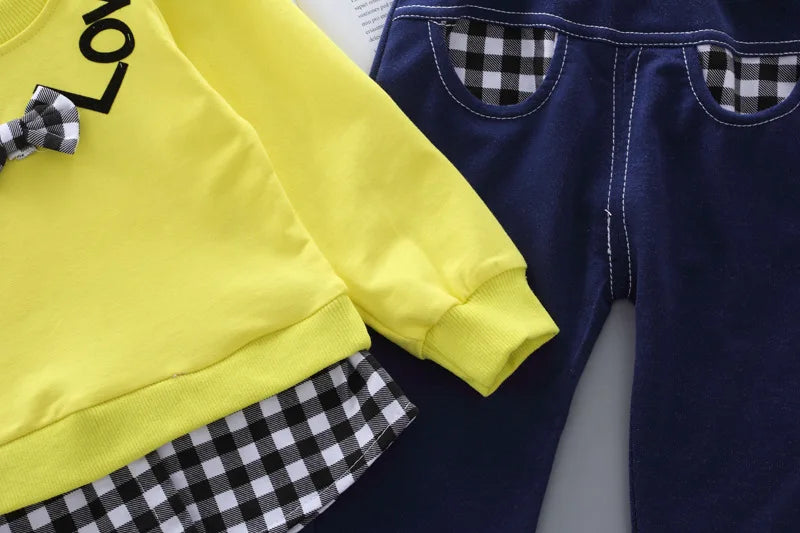 Children's Clothing Sets Bow Plaid Long Sleeve Top + Pants 2pcs Sets Toddler Girl Clothes Kids Boutique Clothes Baby Outfit Set