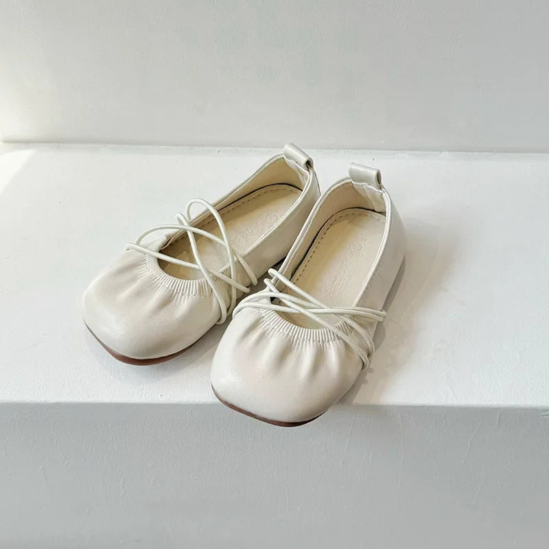 Baby Girls Leather Shoes Soft Princess Ruffles Pleated Mules Kids Casual Flats Slip-on 2025 Autumn New Children's Dress Shoes