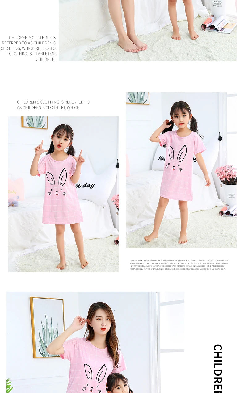 Summer Mom Daughter Night Dress Family Pajamas Sleepwear Kids Girl Nightgown Pajamas for Teen Girls Kids Pajamas Dress
