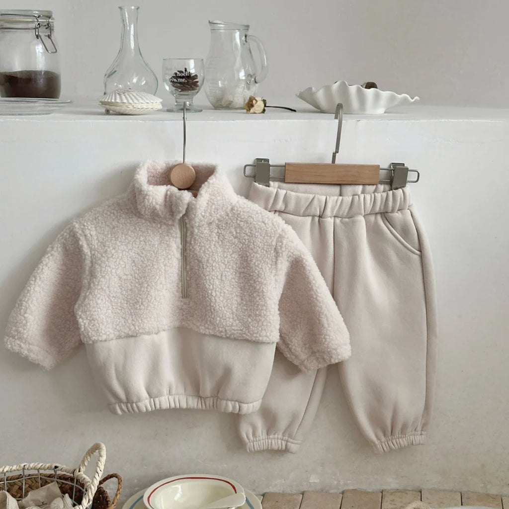 1-3 Year Baby Boy Girls Clothing Set Winter Autumn Lamb Fleece Sweatshirt Pants 2Pc Children Suit Toddler Kid Casual Outfit