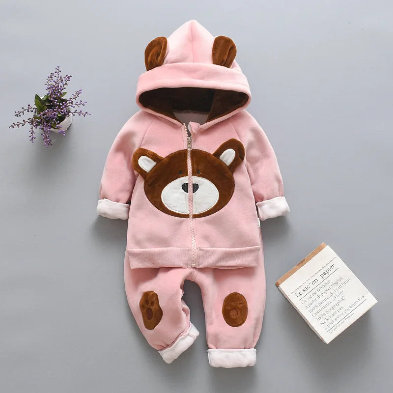 Conjuntos de ropa para niños, moda infantil, camiseta con oso de dibujos animados, chaleco, abrigo y pantalón, traje de 2 piezas, conjuntos deportivos para niños de 1 a 4 años