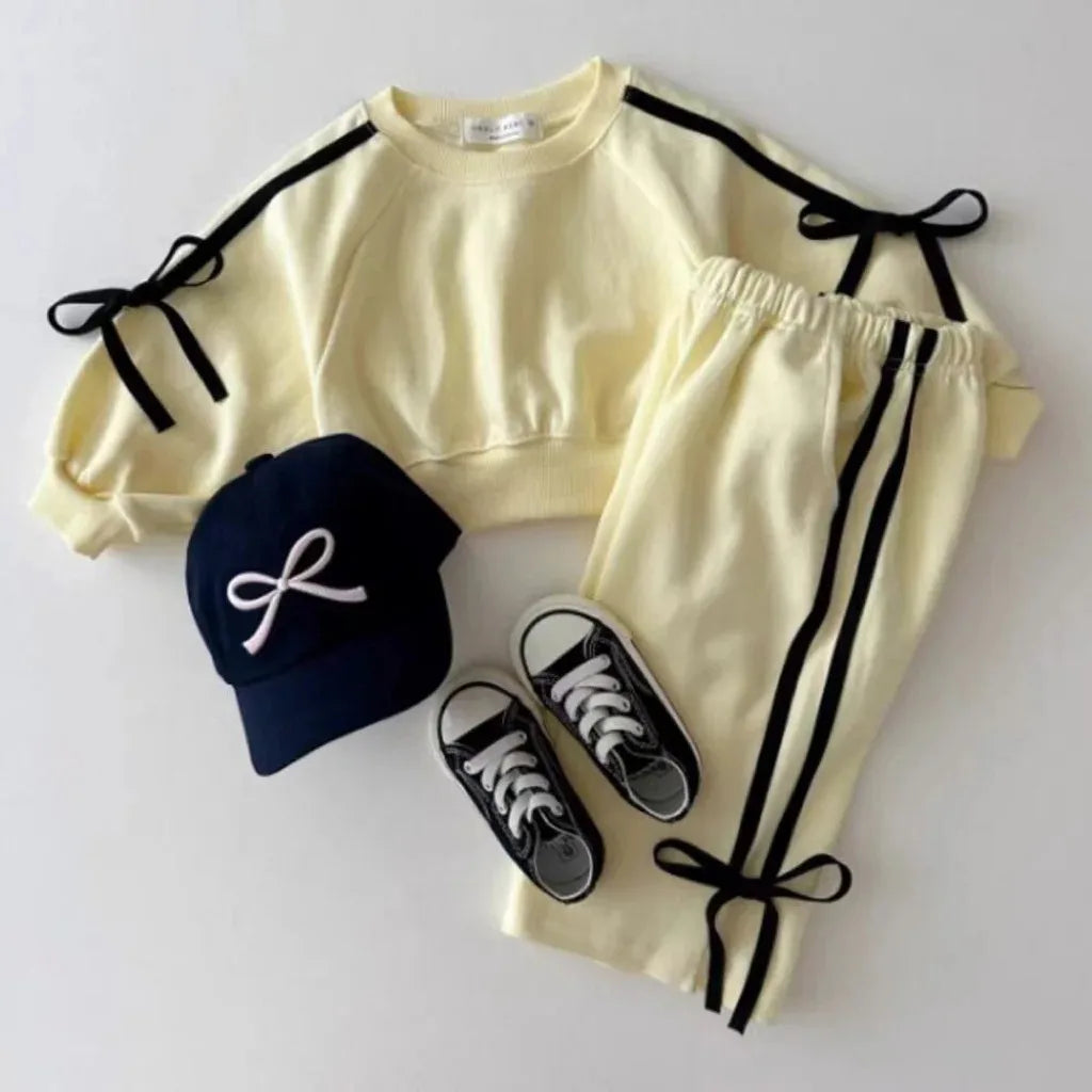 Baby Clothing Set Fashion Bow Decoration Pink Sports Top+Pants Two-piece Sets Sweatshirts Pant Suits 0-5 year old children's set
