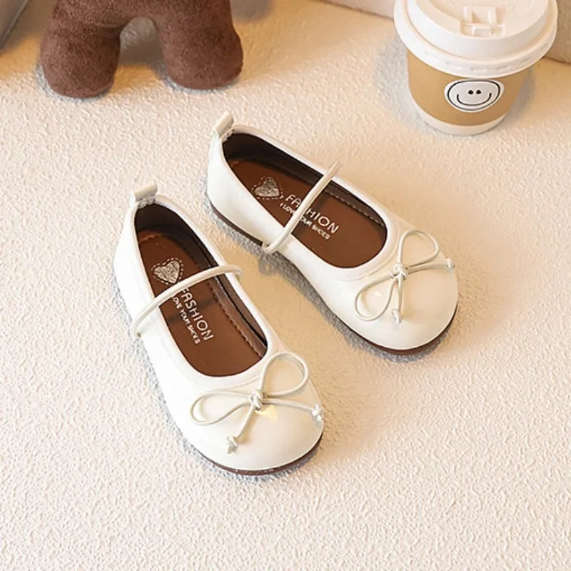 Girl Leather Shoes Simple Bowknot Princess Versatile Children's Flats Fashion Spring Autumn Kids Causal Ballet Loafers Trend New