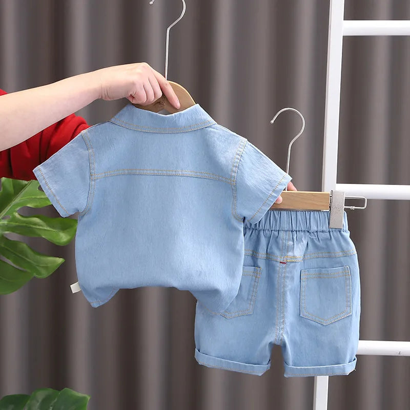 Sommer Kinderkleidung Jungen Anzug Denim Tops + Jeanshosen 2-teiliges Set Baby Freizeit Outfits