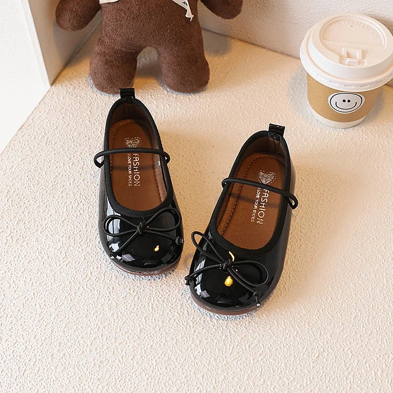Girl Leather Shoes Simple Bowknot Princess Versatile Children's Flats Fashion Spring Autumn Kids Causal Ballet Loafers Trend New
