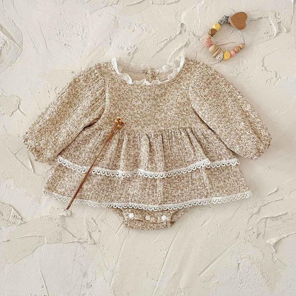 Summer Baby Girl Clothes Full Sleeve Lace Flower Girls Dress Cotton Baby Romper Princess Dress Suitable for babies aged 0-18M