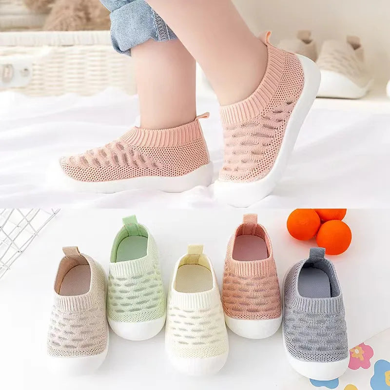 Baby Shoes Anti-slip Breathable Infant Crib Floor Socks with Rubber Sole for Children Girls Boys Mesh Shoes Soft Bottom Slippers