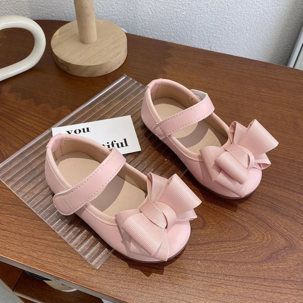 Baby Girls Leather Shoes 2025 New Autumn Toddler Ballet Flats with Cute Bow Non-slip Elegant Princess First Walker Party Shoes