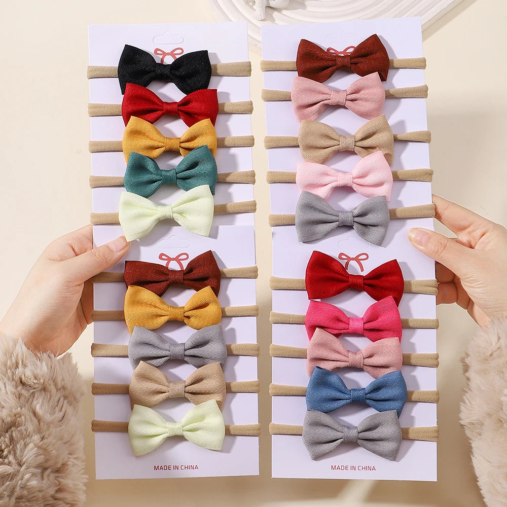 5Pcs/Set Elastic Baby Headband Solid Corduroy Ribbon Bow Headscarf Hairband Newborn Cute Knitted Headband Babe Hair Accessories