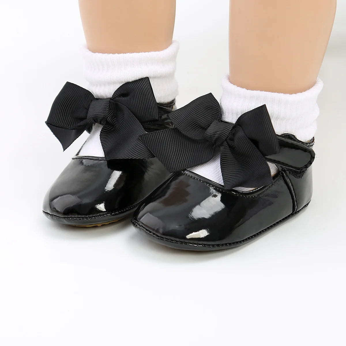 Bailarinas con nudo de lazo para bebé, suela de goma antideslizante, zapatos de PU para primeros pasos, zapatos de vestir para cuna de bebé