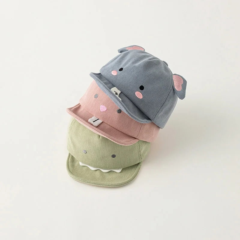 Cute Animal Baby Baseball Hat Cartoon Dinosaur Rabbit Infant Peaked Cap Solid Color Kawaii Soft Brim Kids Sun Hats