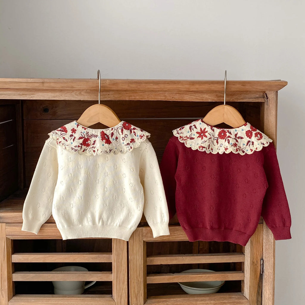 Autumn clothing for infants, young children, girls, babies, sweet big lace collars, knitted pullovers, tops, basecoats