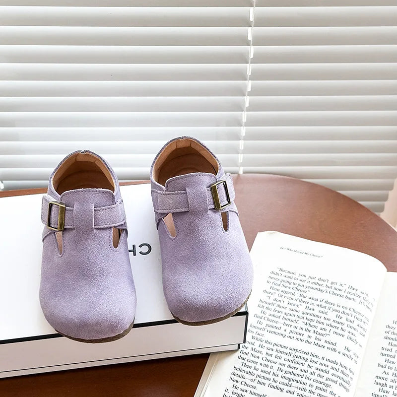 Baby Single Leather Shoes Boys Girls Candy Color Spring Flats Children Metal Buckle Design Genuine Leather Flats For School