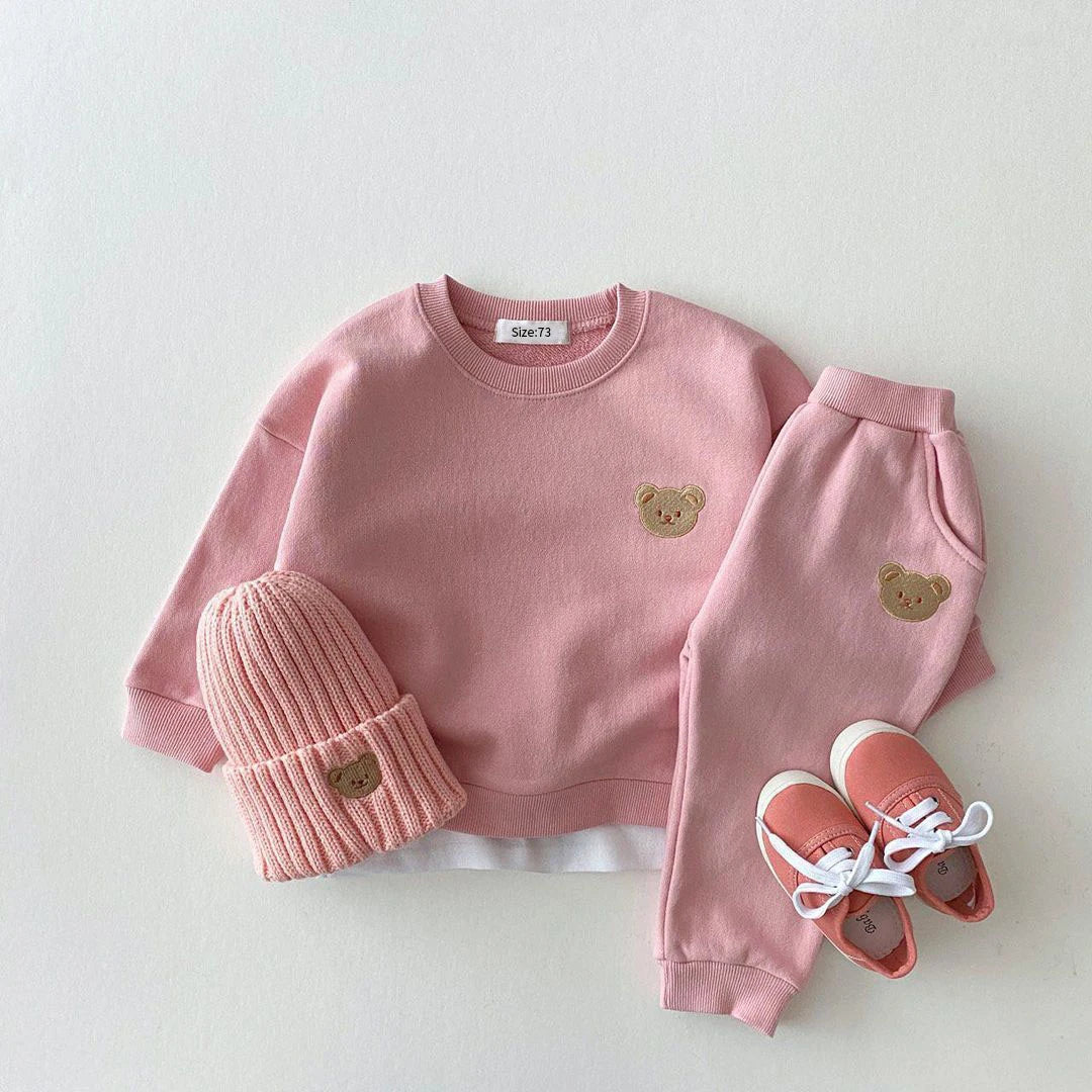 Conjuntos de ropa de otoño para bebés niños y niñas, conjunto de ropa para bebés, sudadera deportiva con oso y pantalones, 2 piezas, trajes