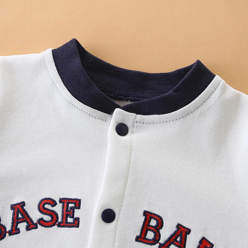 Baby jumpsuit spring & fall pure cotton long-sleeved newborn clothes 0-1 year old baby baseball uniform foot-covering hoodie
