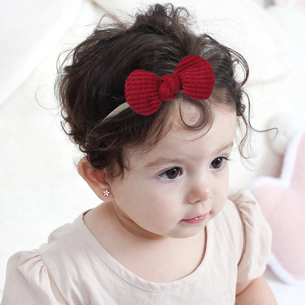 5Pcs/Set Elastic Baby Headband Solid Corduroy Ribbon Bow Headscarf Hairband Newborn Cute Knitted Headband Babe Hair Accessories