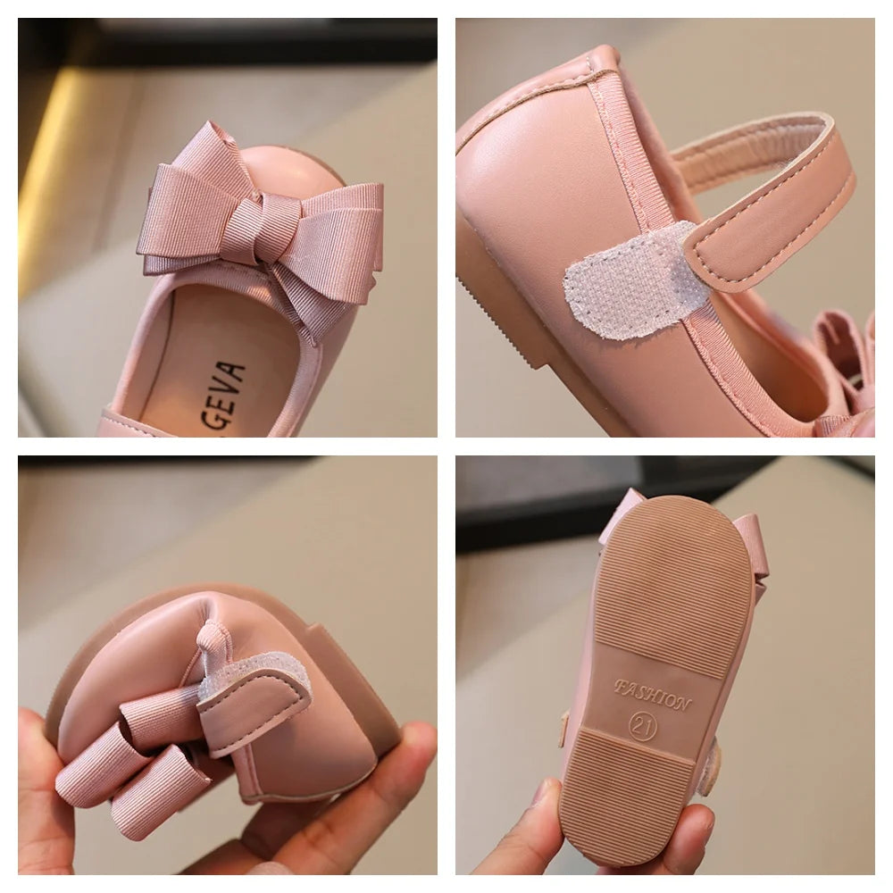 Baby Girls Leather Shoes 2025 New Autumn Toddler Ballet Flats with Cute Bow Non-slip Elegant Princess First Walker Party Shoes