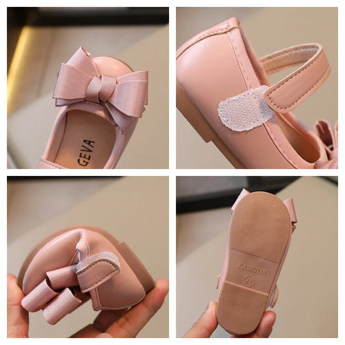 Baby Girls Leather Shoes 2025 New Autumn Toddler Ballet Flats with Cute Bow Non-slip Elegant Princess First Walker Party Shoes