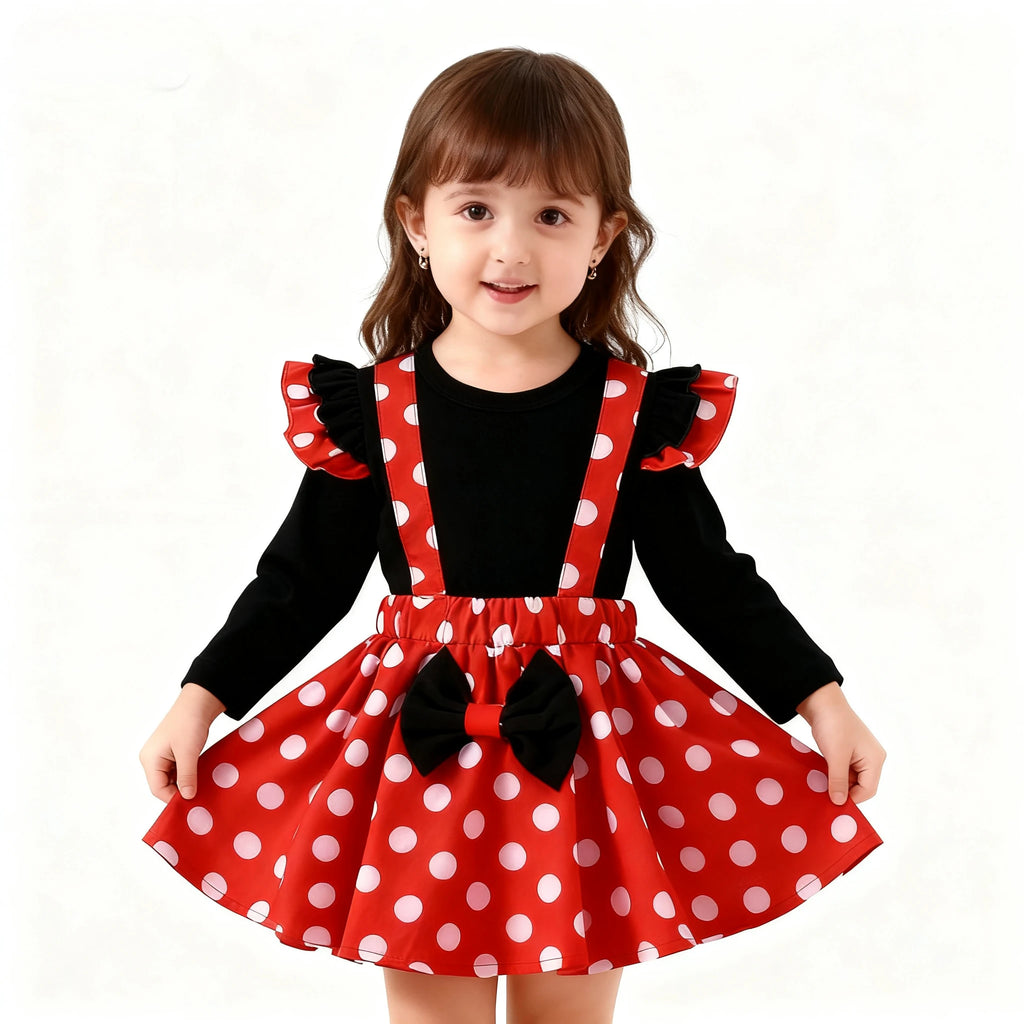 Conjunto de ropa para niños de 1 a 5 años, ropa de bebé, conjunto de ropa para niñas, traje de cumpleaños de verano, top de puntos, falda, disfraz de Minnie con diadema